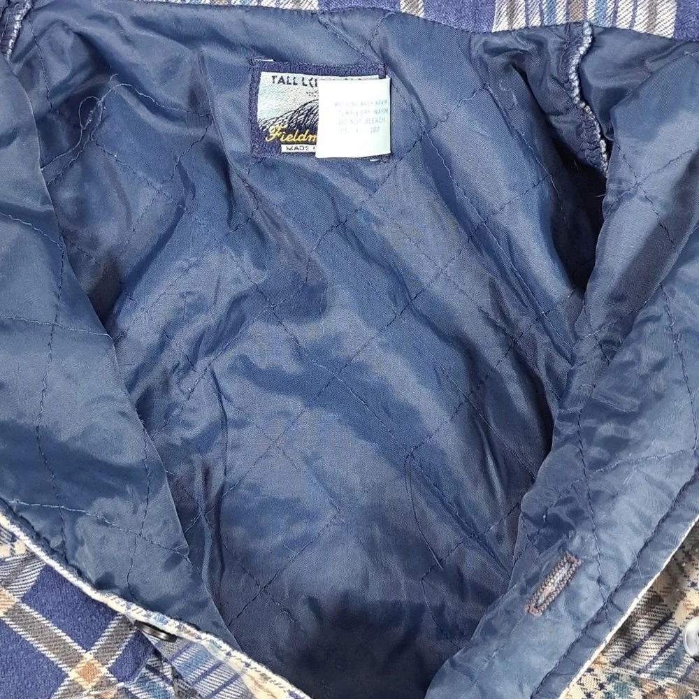 Vintage Fieldmaster Perma Prest blue & tan plaid lined flannel LG tall shacket